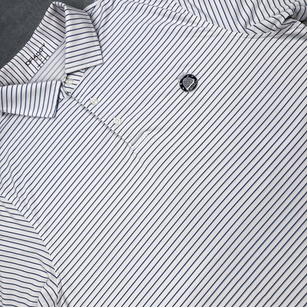 B. Draddy Sport Polo Shirt Mens Medium White Stripe Golf Westchester County Club